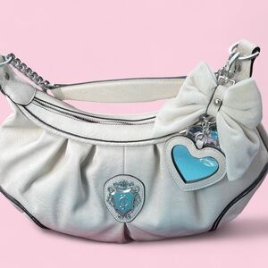 Juicy Couture White Shoulder Bag with Heart Charm and Bow